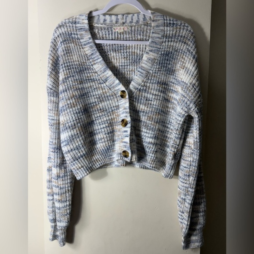 It's Our Time Blue Multi Cropped V-Neck Cardigan